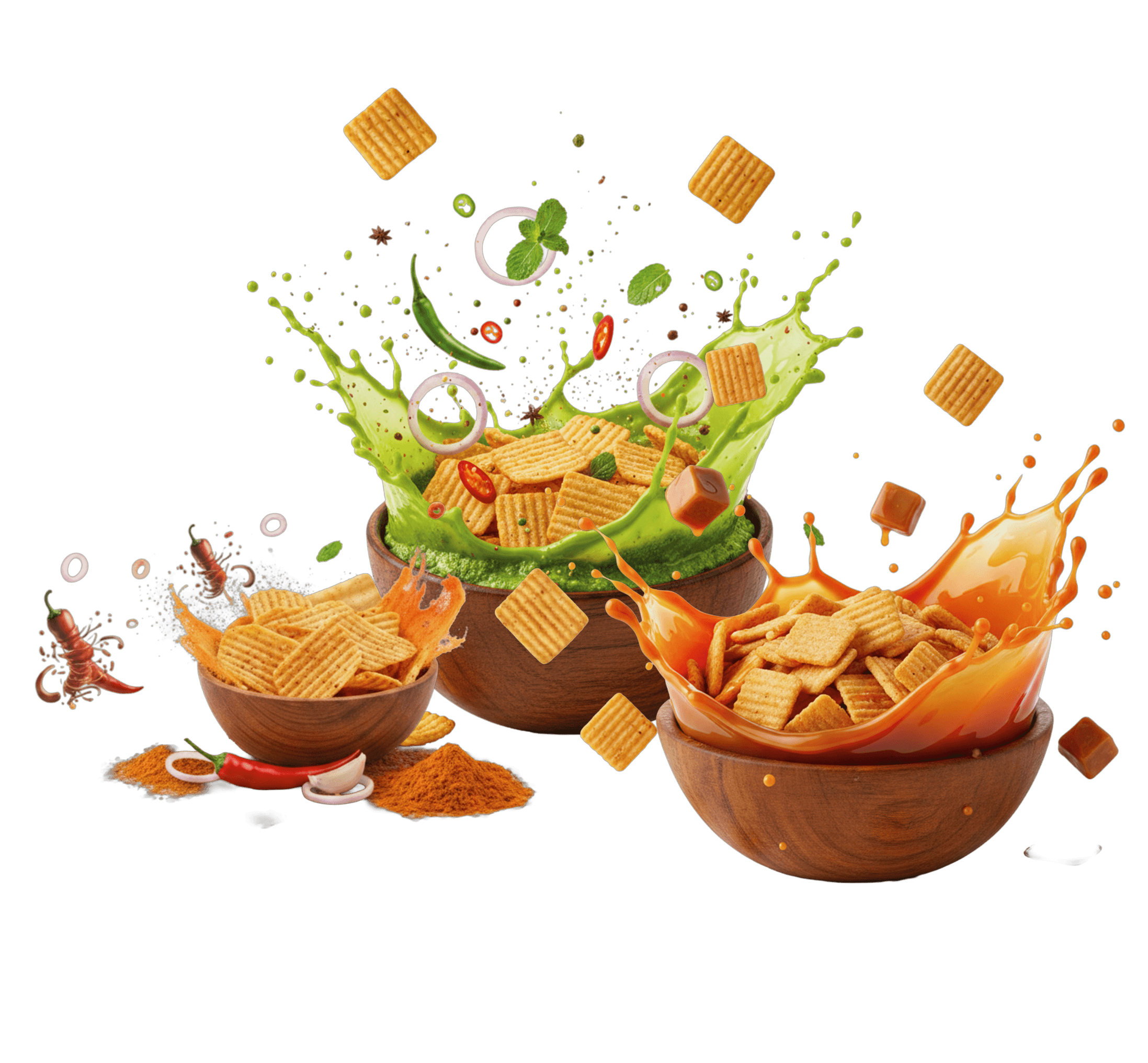 Bowls of Moonzy chips bursting with flavour